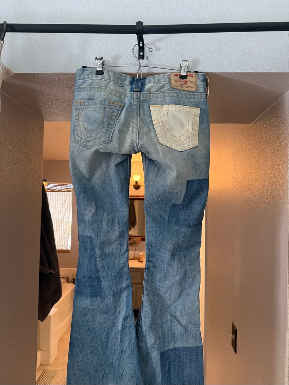 True Religion Blue Patchwork Flare Jeans - Picture 2 of 5